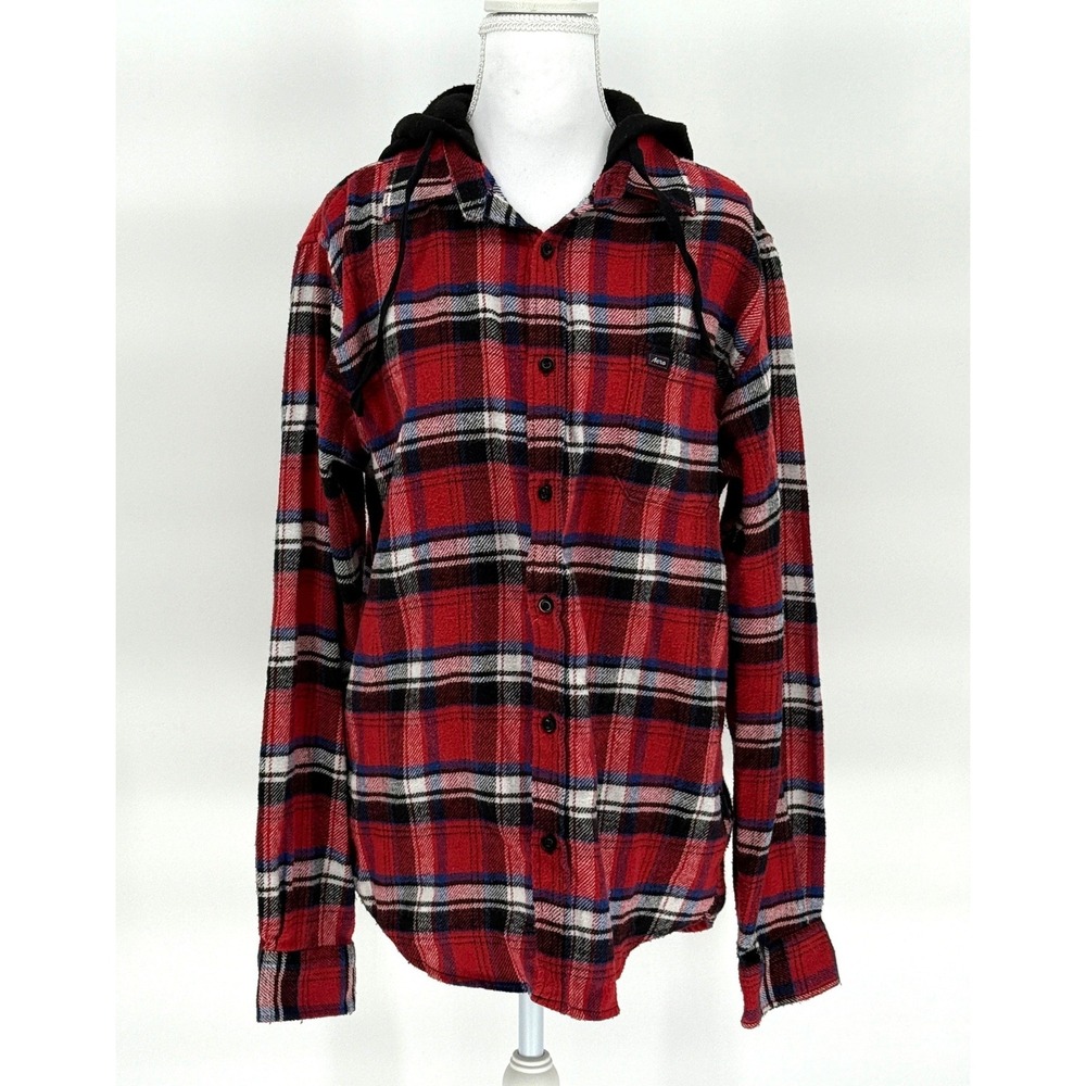 Aeropostale Hooded Flannel Soft Grunge Cabincore 90s Streetwear Shirt Red Mens M